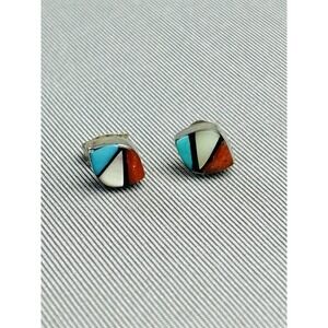 Native American Zuni Style Colorful Unmarked Stud Earrings